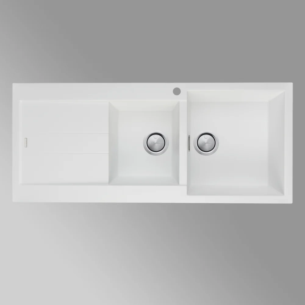 Oliveri Santorini 1 & 3/4 Bowl Topmount Sink with Left Drainboard White - Image 2