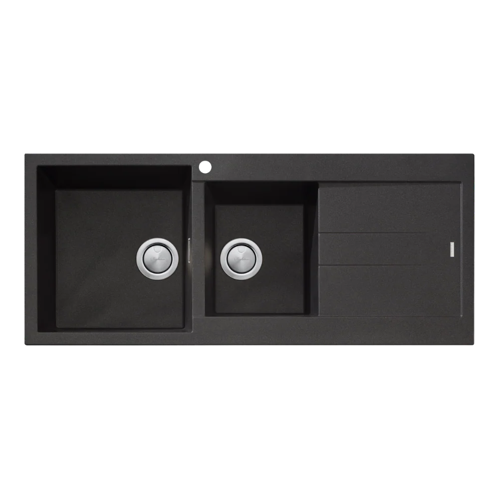 Oliveri Santorini 1 & 3/4 Bowl Topmount Sink with Right Drainboard Black - Image 3