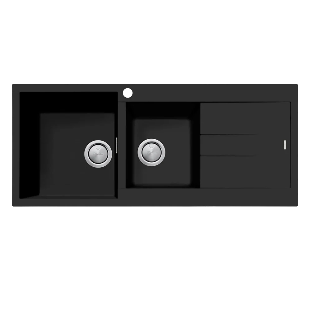 Oliveri Santorini 1 & 3/4 Bowl Topmount Sink with Right Drainboard Matte Black - Image 3