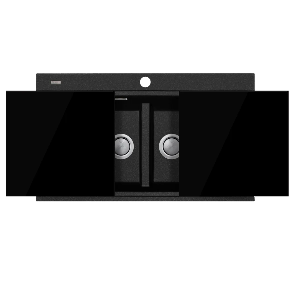 Oliveri Santorini Double Bowl Topmount Sink 1TH Overflow with Glass Top Black - Image 3