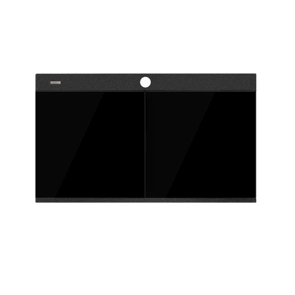 Oliveri Santorini Double Bowl Topmount Sink 1TH Overflow with Glass Top Black - Image 5