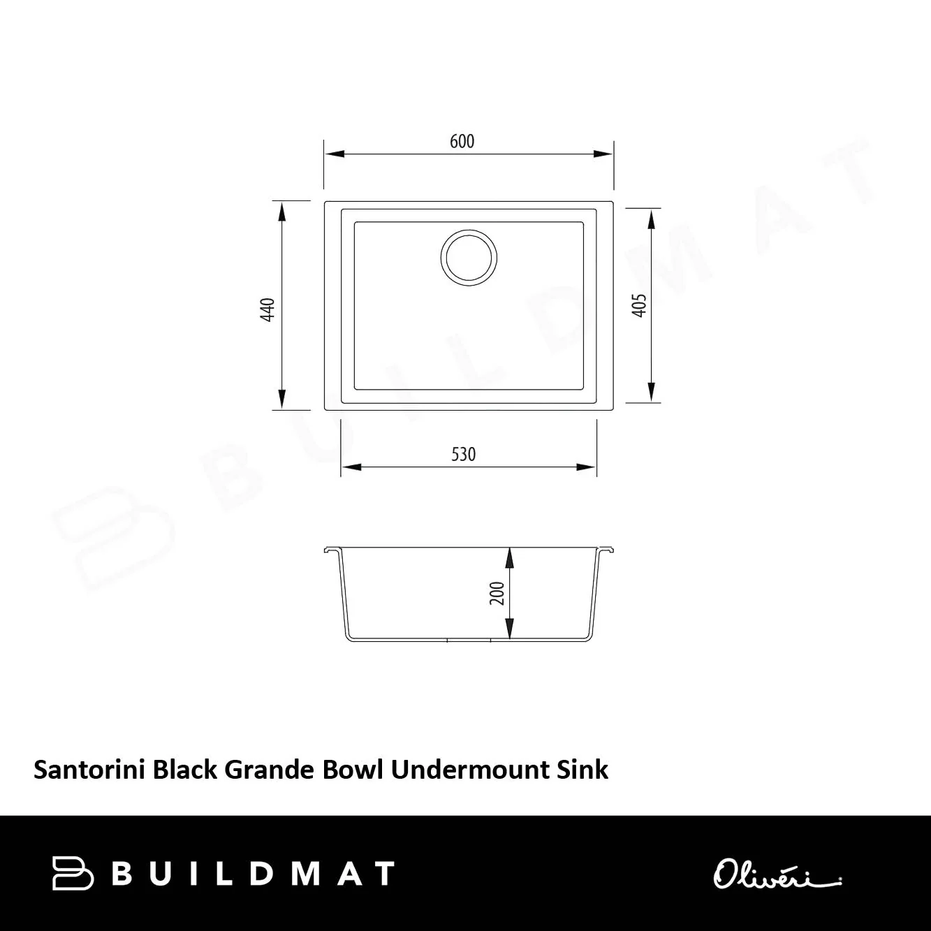Oliveri Santorini Black Grande Bowl Undermount Sink Black - Image 4