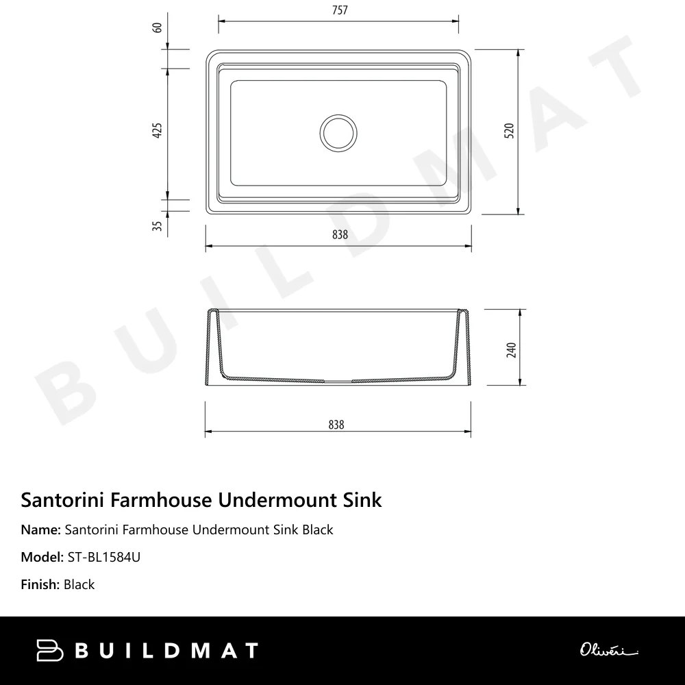 Oliveri Santorini Farmhouse Undermount Sink Black - Image 4