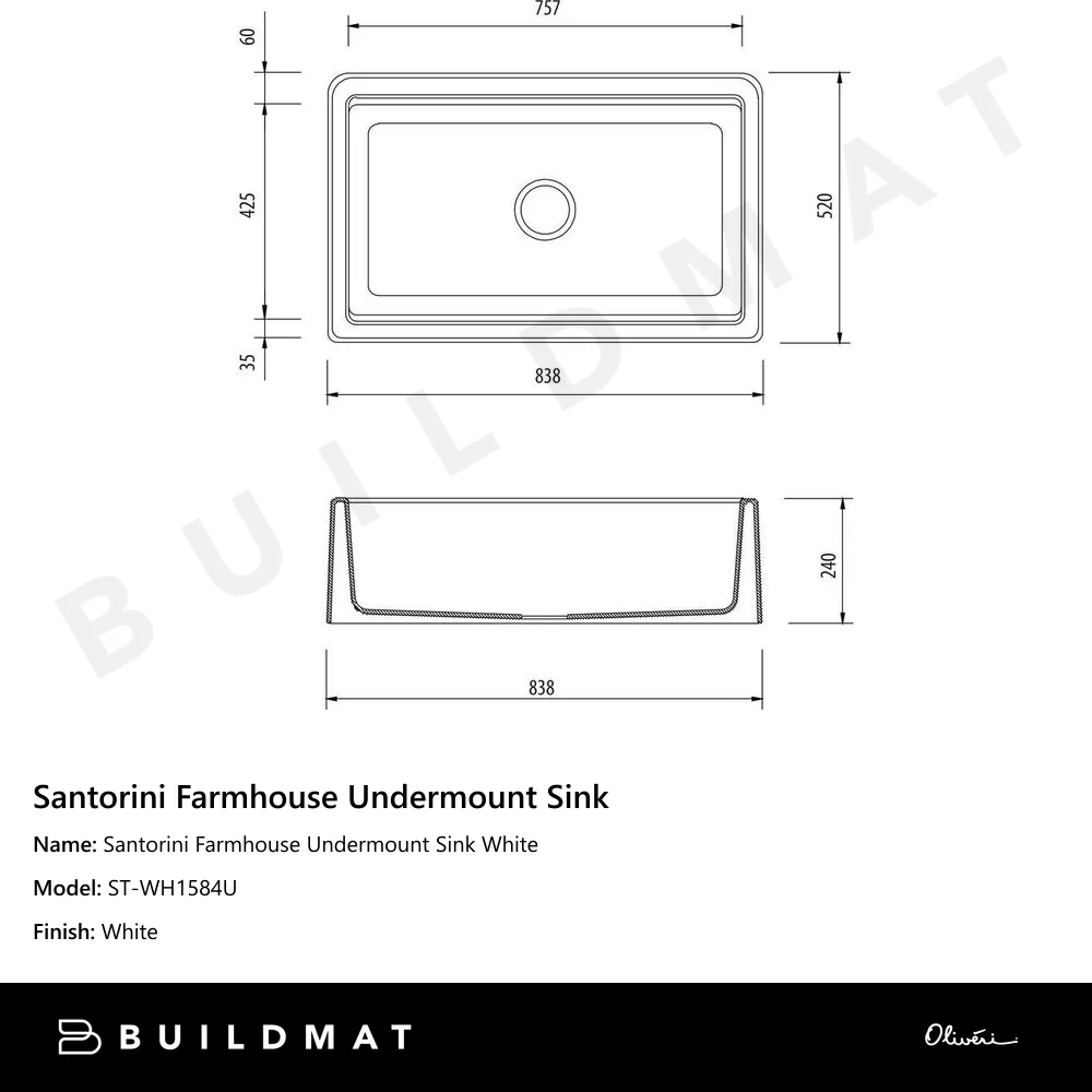 Oliveri Santorini Farmhouse Undermount Sink White - Image 4