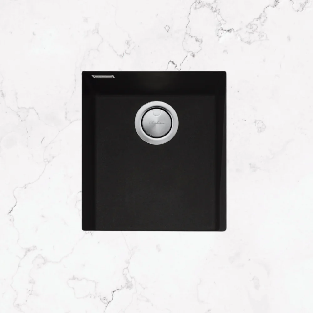 Oliveri Santorini Standard Bowl Undermount Sink with Overflow Black - Image 2