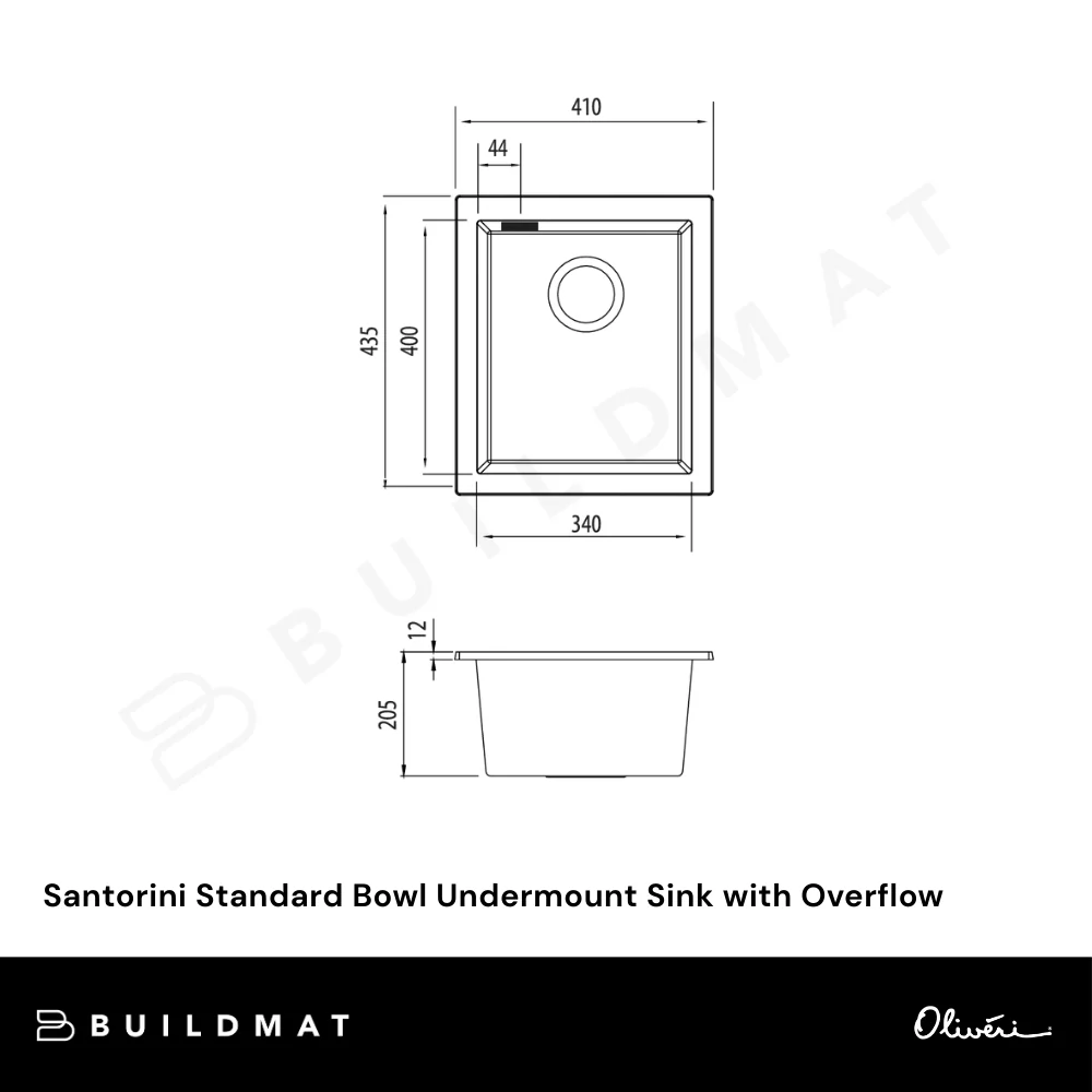 Oliveri Santorini Standard Bowl Undermount Sink with Overflow Black - Image 4