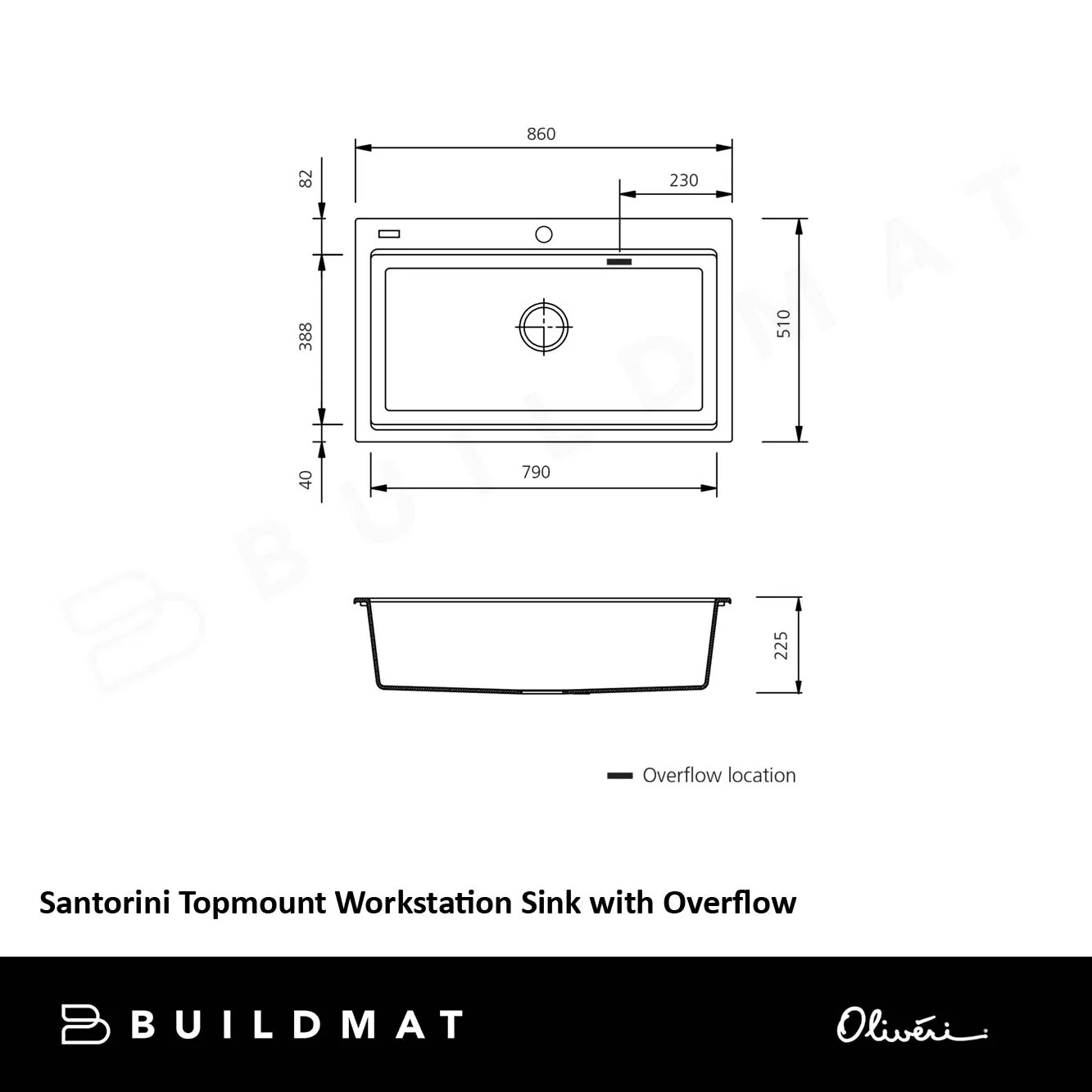 Oliveri Santorini Topmount Workstation Sink Black with Overflow - Image 4