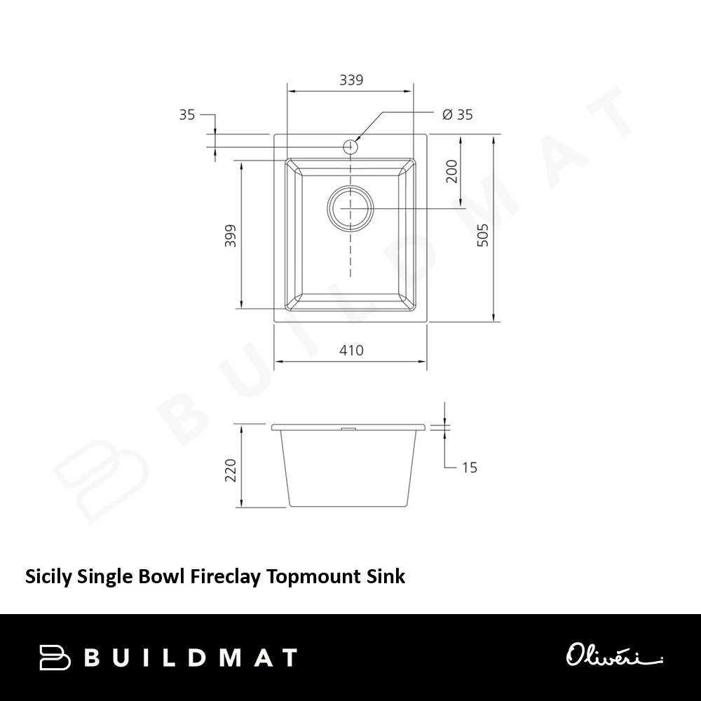 Oliveri Sicily Single Bowl Fireclay Topmount Sink White - Image 4