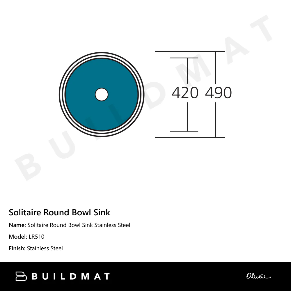 Oliveri Solitaire Round Bowl Sink Stainless Steel - Image 4