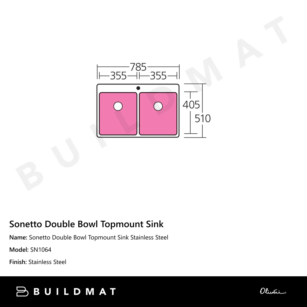 Oliveri Sonetto Double Bowl Topmount Sink Stainless Steel - Image 4