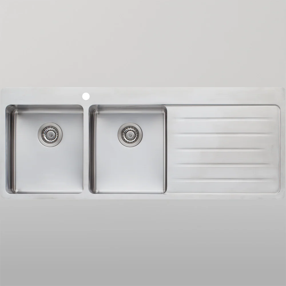 Oliveri Sonetto Double Bowl Topmount Sink with Right Drainboard - Image 2