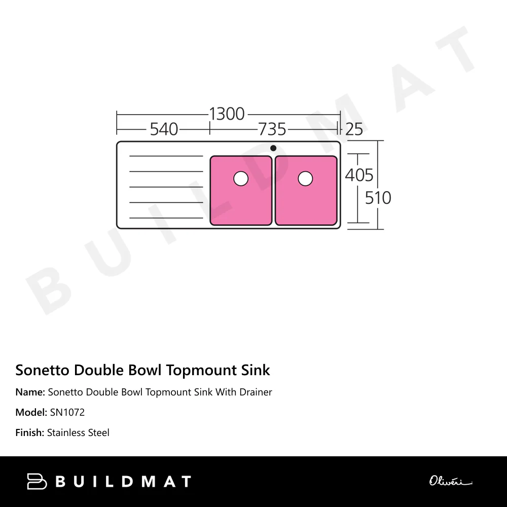 Oliveri Sonetto Double Bowl Topmount Sink with Left Drainboard - Image 4