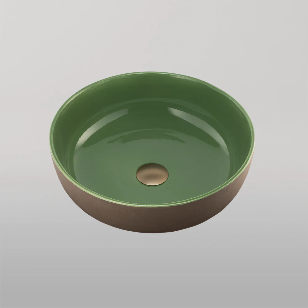 Oliveri Terzofoco Curved Counter Top Basin Natural Earth and Sage Green - Image 2