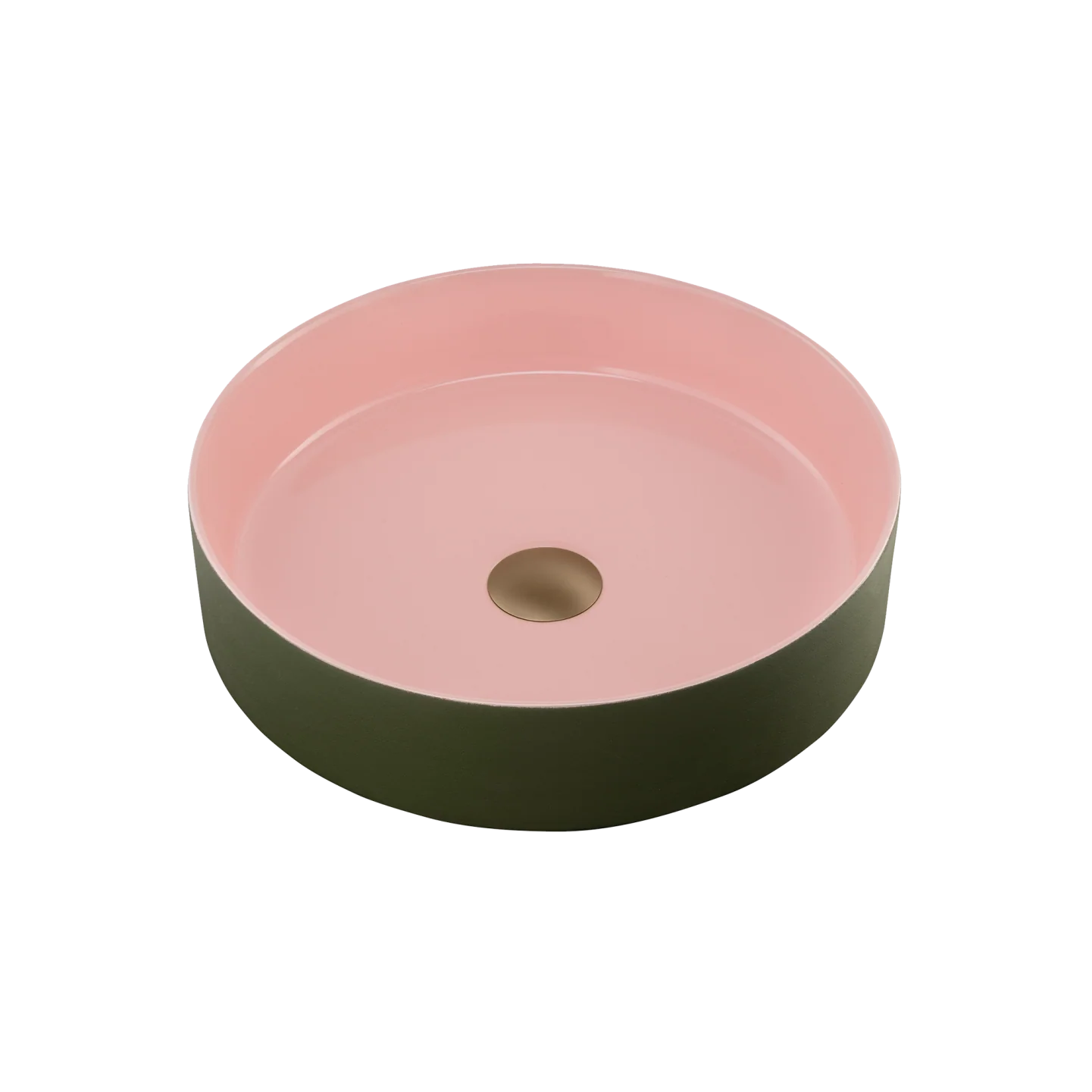 Oliveri Terzofoco Short Circular Counter Top Basin Olive and Salmon