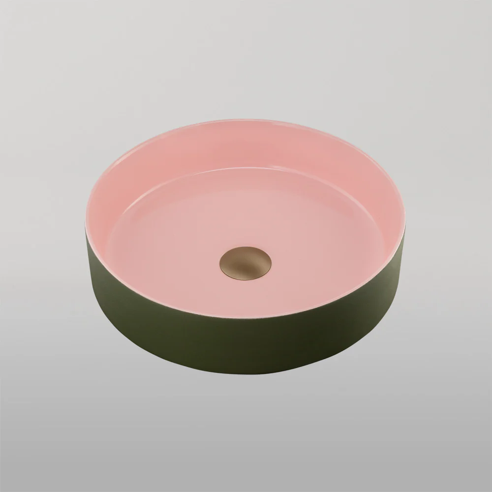 Oliveri Terzofoco Short Circular Counter Top Basin Olive and Salmon - Image 2