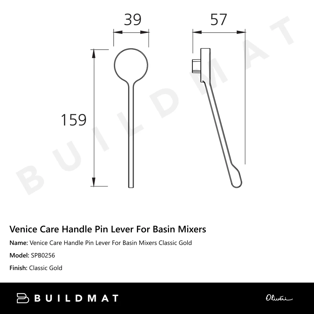 Oliveri Venice Care Handle Pin Lever For Basin Mixers Classic Gold - Image 4