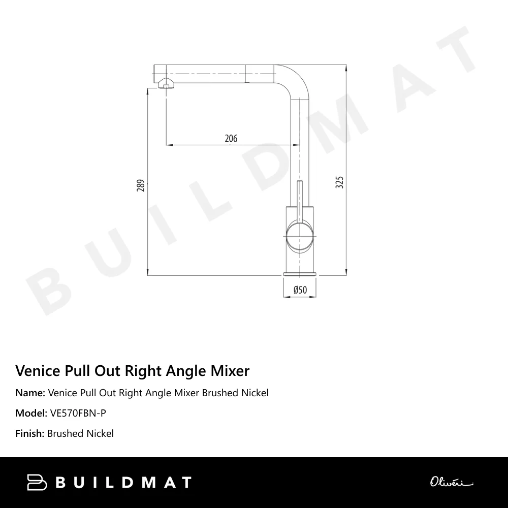 Oliveri Venice Pull Out Right Angle Mixer Brushed Nickel - Image 4