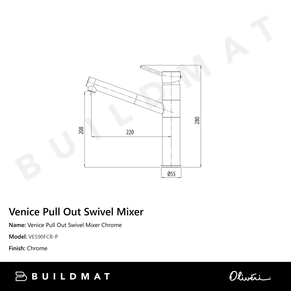 Oliveri Venice Pull Out Swivel Mixer Chrome - Image 4