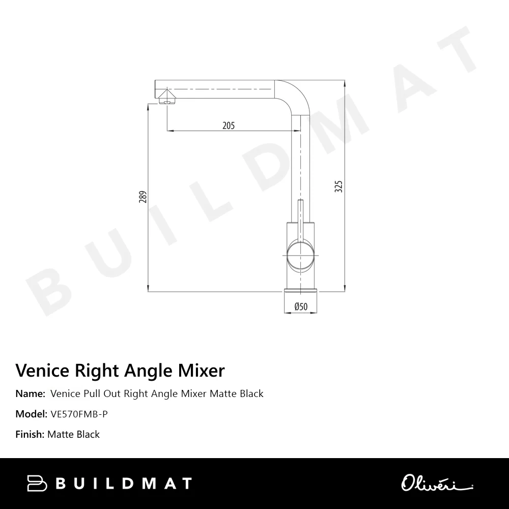 Oliveri Venice Pull Out Right Angle Mixer Matte Black - Image 4