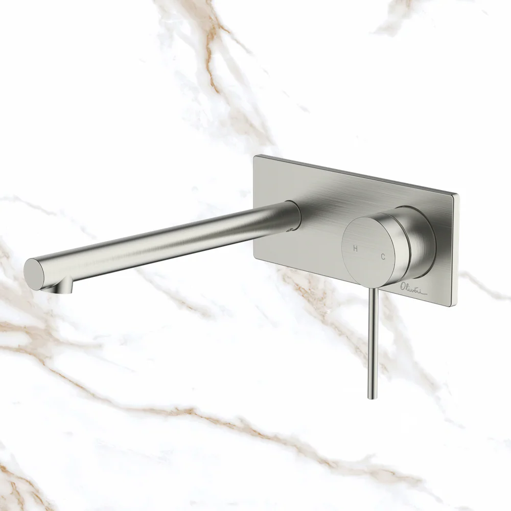 Oliveri Venice Straight Wall Mixer Set Complete Kit Brushed Nickel Lead Free - Image 2