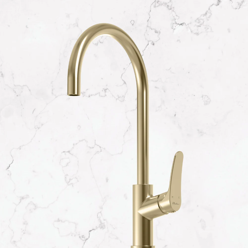 Oliveri Verona Goose Neck Mixer Classic Gold Lead Free - Image 2