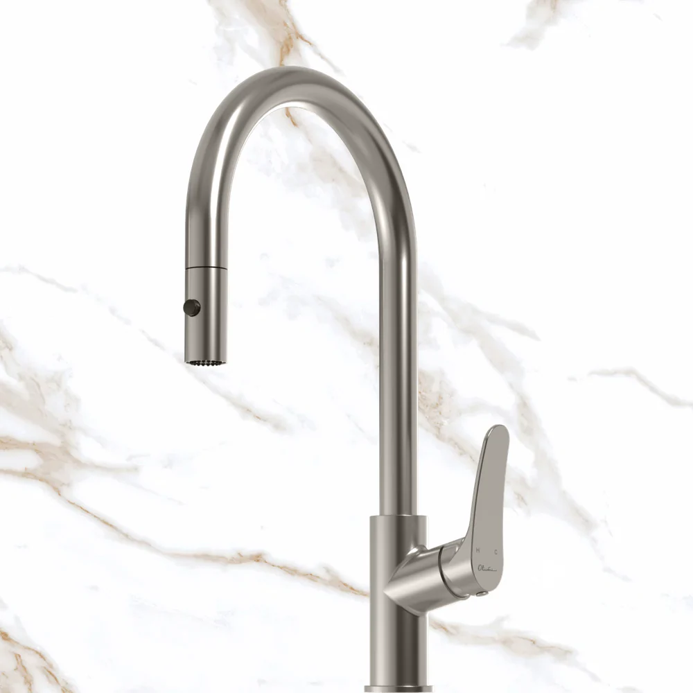 Oliveri Verona Pull Out Gooseneck Spray Mixer Brushed Nickel Lead Free - Image 2
