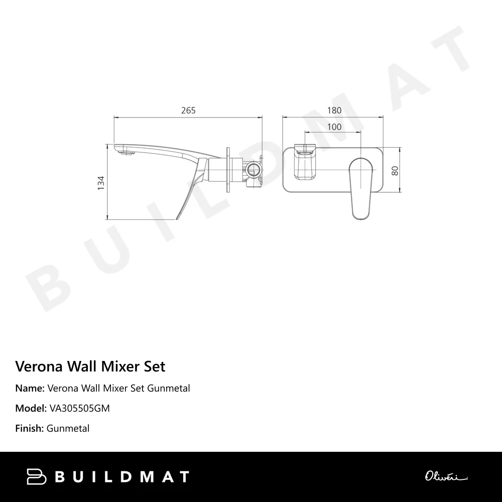 Oliveri Verona Wall Mixer Set Gunmetal - Image 4