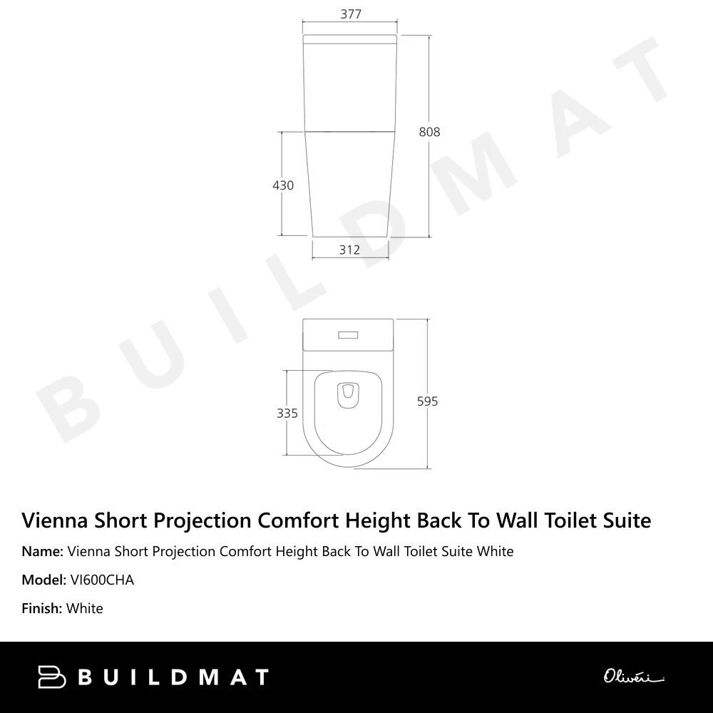 Oliveri Vienna Short Projection Comfort Height Back To Wall Toilet Suite White - Image 4
