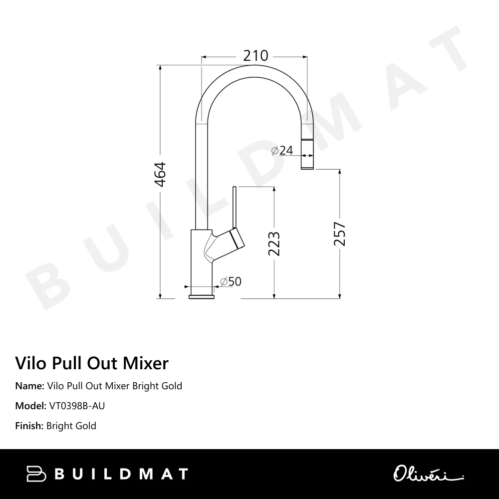 Oliveri Vilo Pull Out Mixer Bright Gold - Image 4