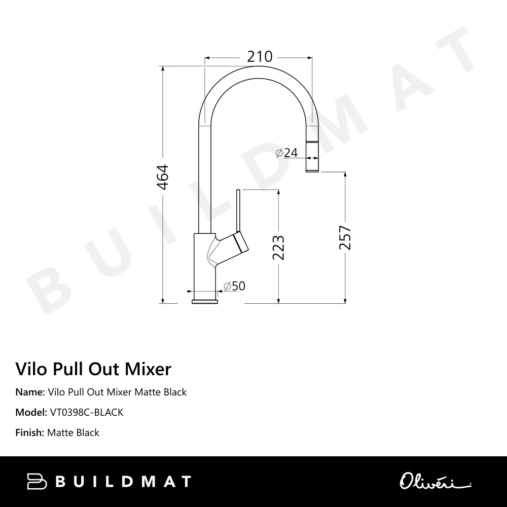 Oliveri Vilo Pull Out Mixer Matte Black - Image 4