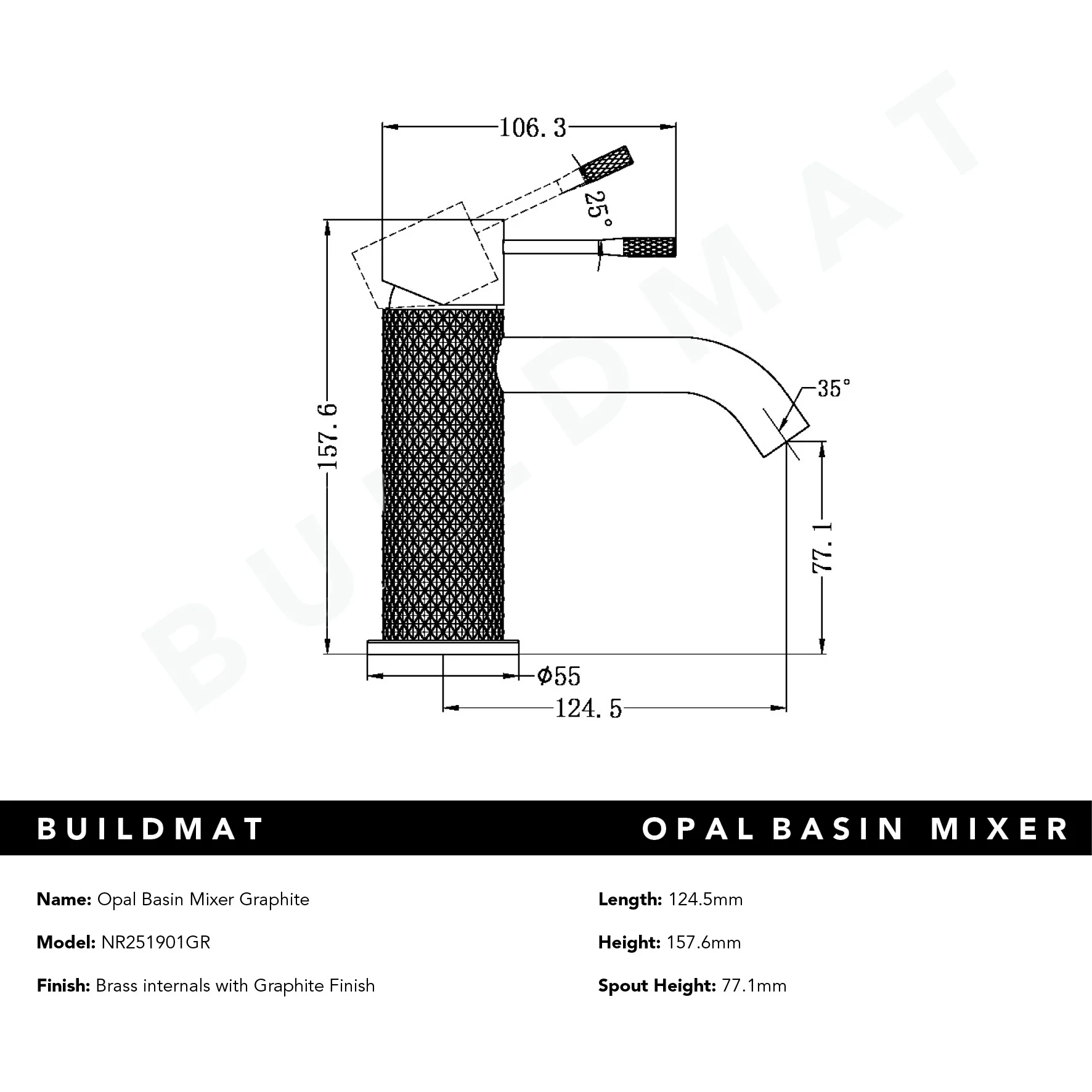 Nero Opal Basin Mixer Graphite - Image 5