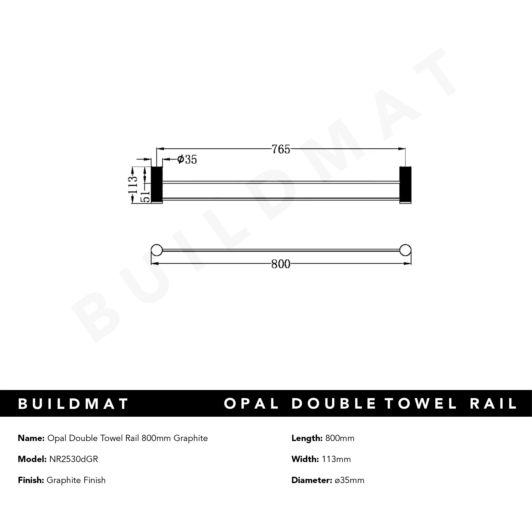 Nero Opal Double Towel Rail 800mm Graphite - Image 5