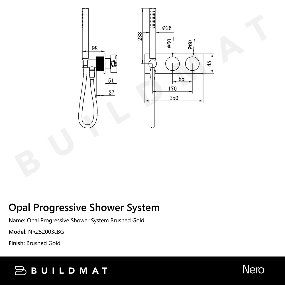 Nero Opal Progressive Shower System Brushed Gold - Image 4