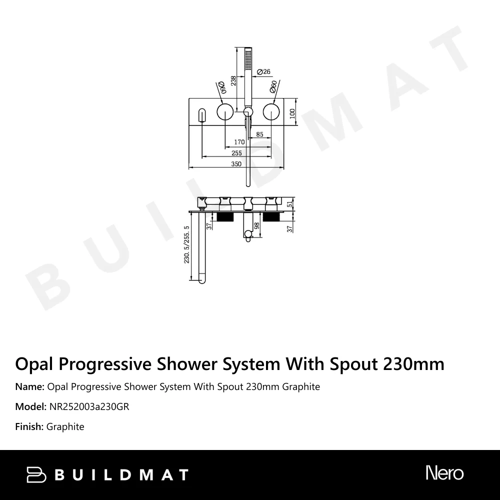 Nero Opal Progressive Shower System With Spout 230mm Graphite - Image 4
