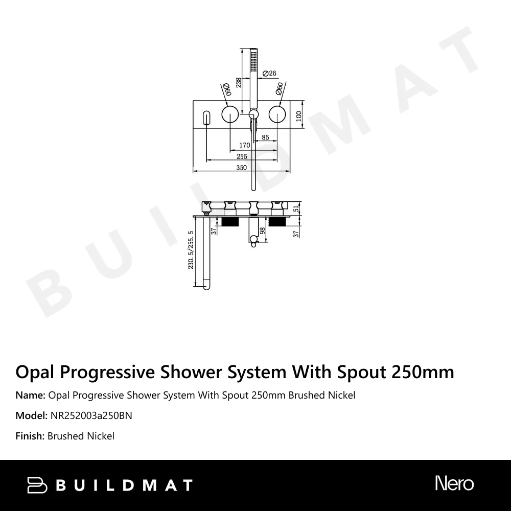Nero Opal Progressive Shower System With Spout 250mm Brushed Nickel - Image 4