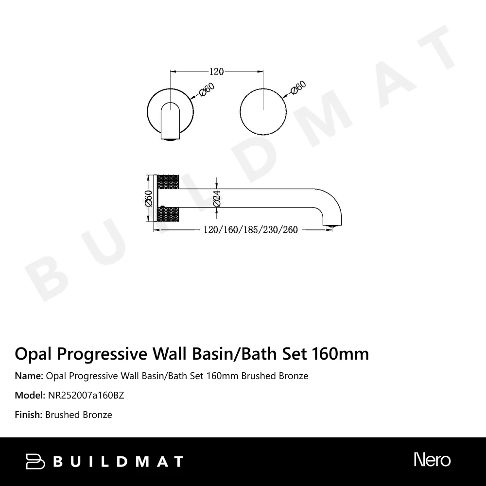 Nero Opal Progressive Wall Basin/Bath Set 160mm Brushed Bronze - Image 4