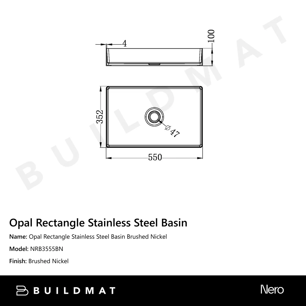 Nero Opal Rectangle Stainless Steel Basin Brushed Nickel - Image 4
