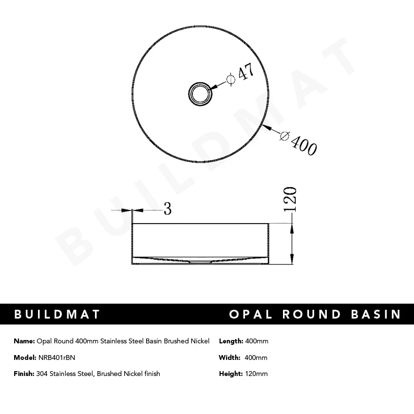 Nero Opal Round 400mm Stainless Steel Basin Brushed Nickel - Image 4
