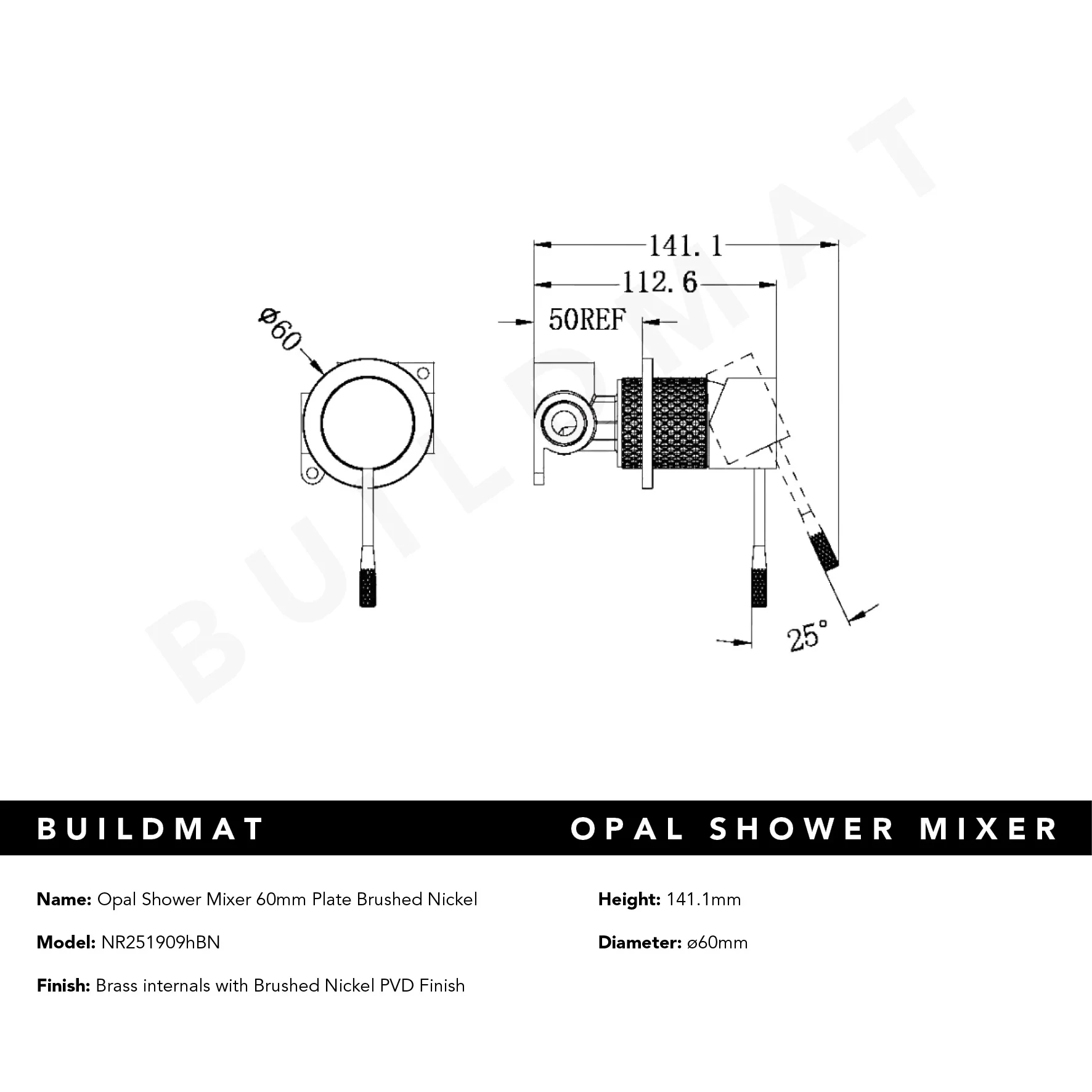 Nero Opal Shower Mixer with 60mm Plate Brushed Nickel - Image 5