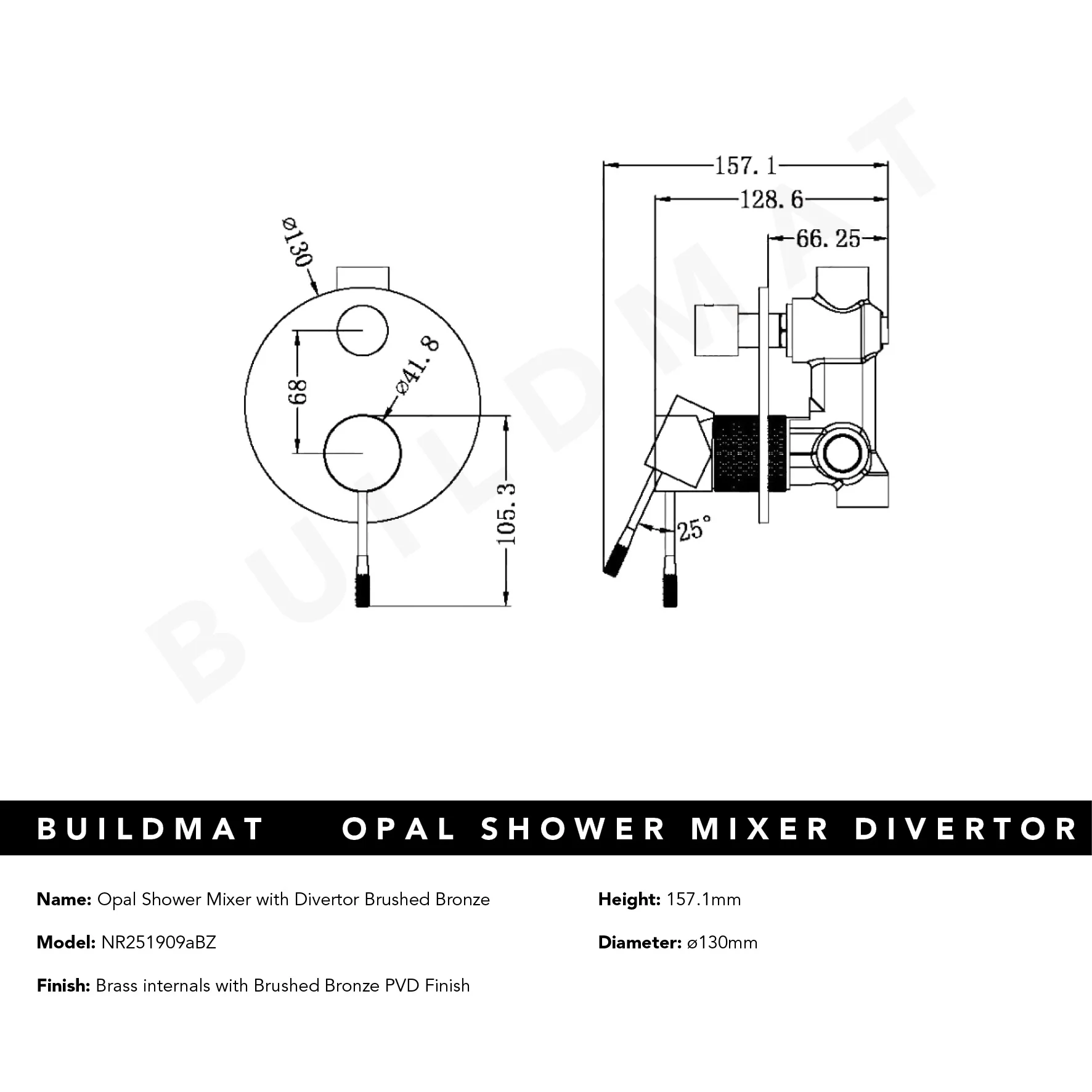 Nero Opal Shower Mixer with Divertor Brushed Bronze - Image 5