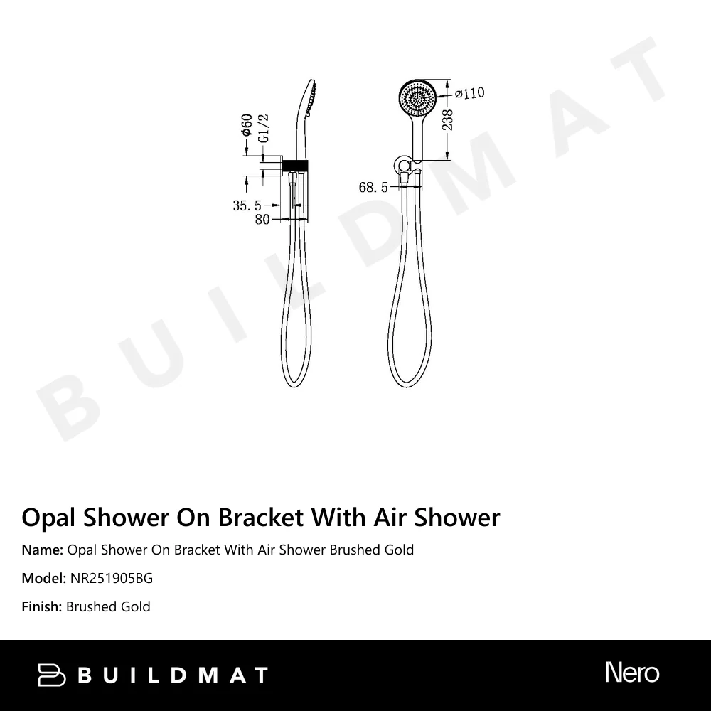 Nero Opal Shower On Bracket With Air Shower Brushed Gold - Image 4