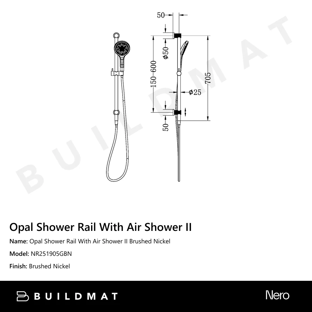 Nero Opal Shower Rail With Air Shower II Brushed Nickel - Image 4