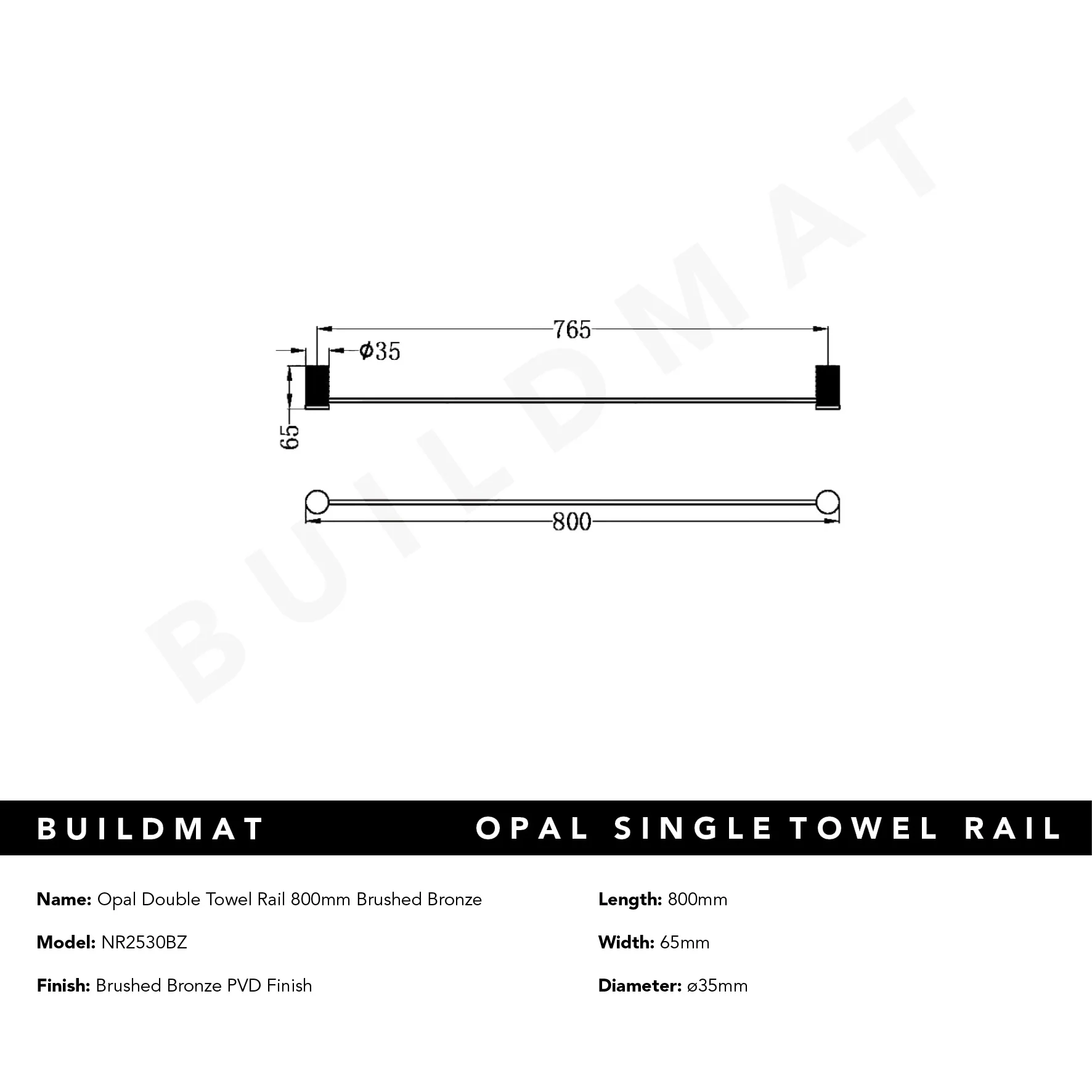 Nero Opal Single Towel Rail 800mm Brushed Bronze - Image 5