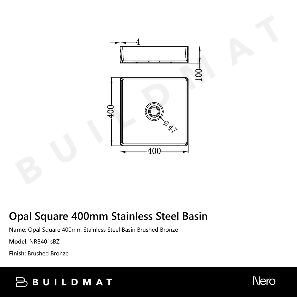 Nero Opal Square 400mm Stainless Steel Basin Brushed Bronze - Image 4