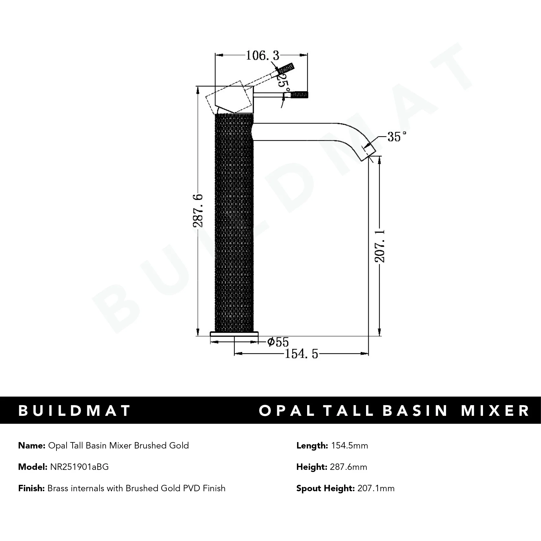 Nero Opal Tall Basin Mixer Brushed Gold - Image 5