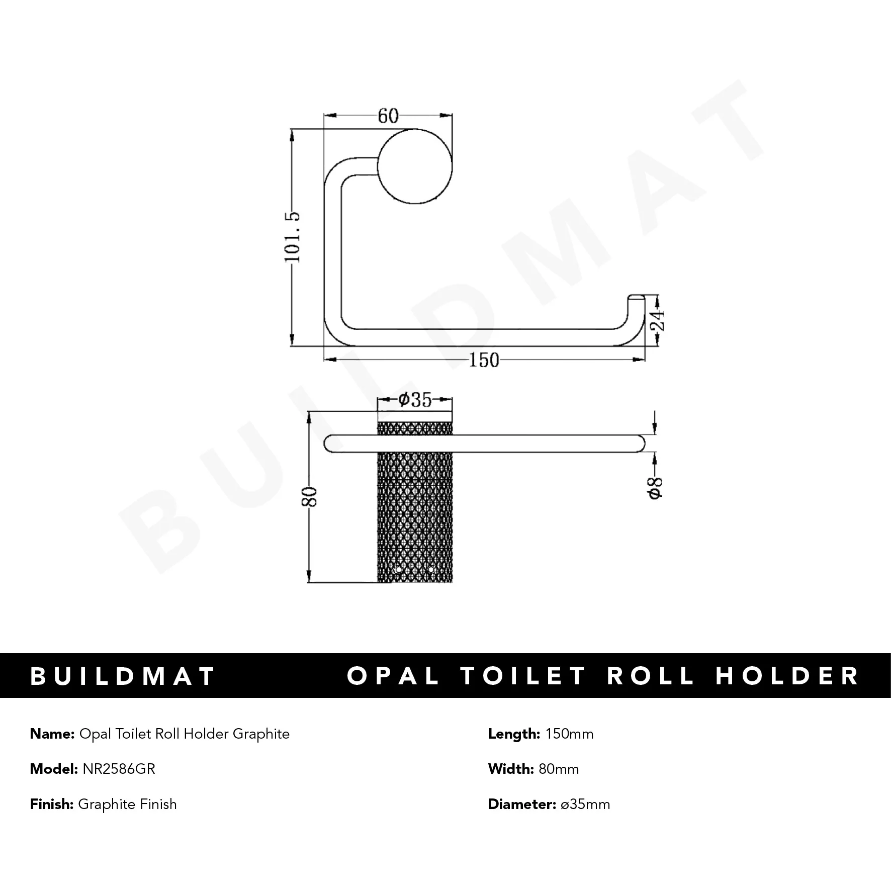 Nero Opal Toilet Roll Holder Graphite - Image 5