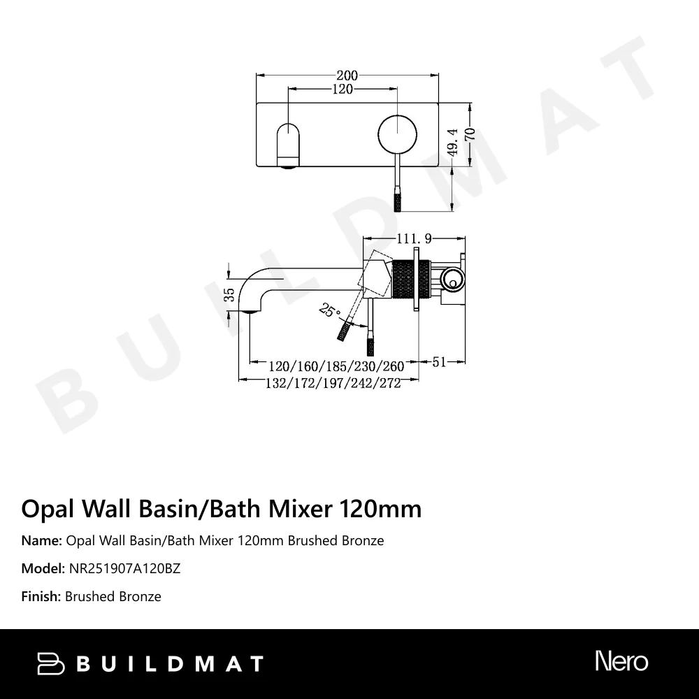 Nero Opal Wall Basin/Bath Mixer 120mm Brushed Bronze - Image 4
