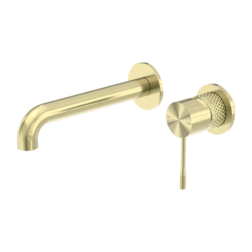 Nero Opal Wall Basin/Bath Mixer 185mm Spout With Separate Back Plate Brushed Gold