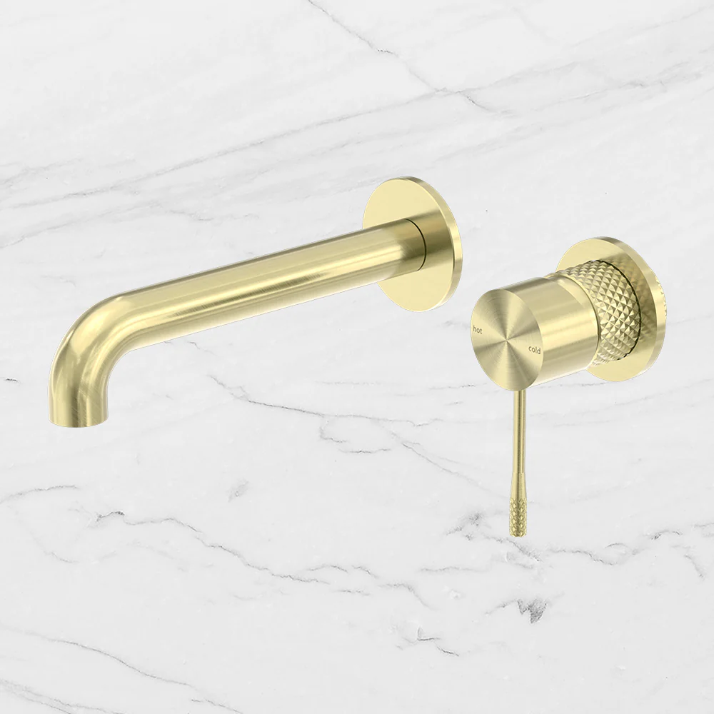 Nero Opal Wall Basin/Bath Mixer 185mm Spout With Separate Back Plate Brushed Gold - Image 2