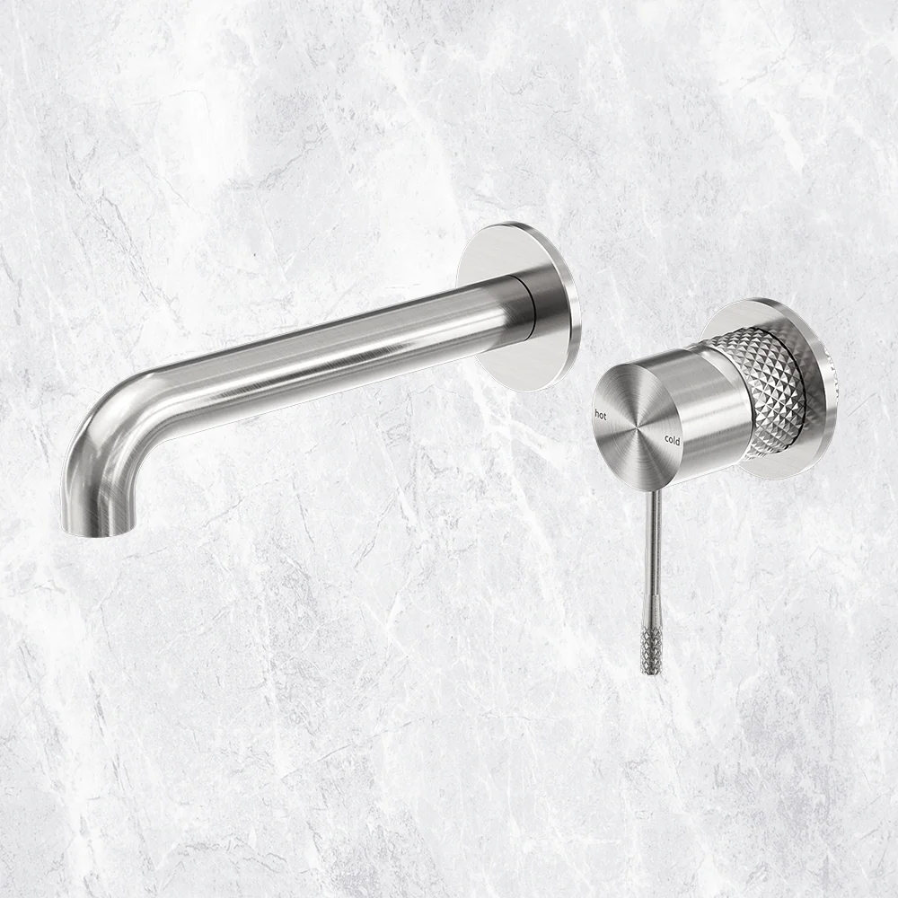 Nero Opal Wall Basin/Bath Mixer Separate Black Plate 260mm Spout Brushed Nickel - Image 2